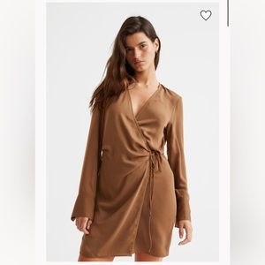 H&M Dark Beige Wrap Dress Long Sleeve